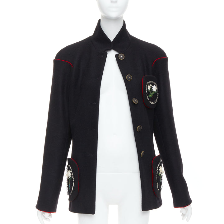 rare CHANEL 2015 Runway Edelweiss flower embroidery circle pocket wool coat FR42