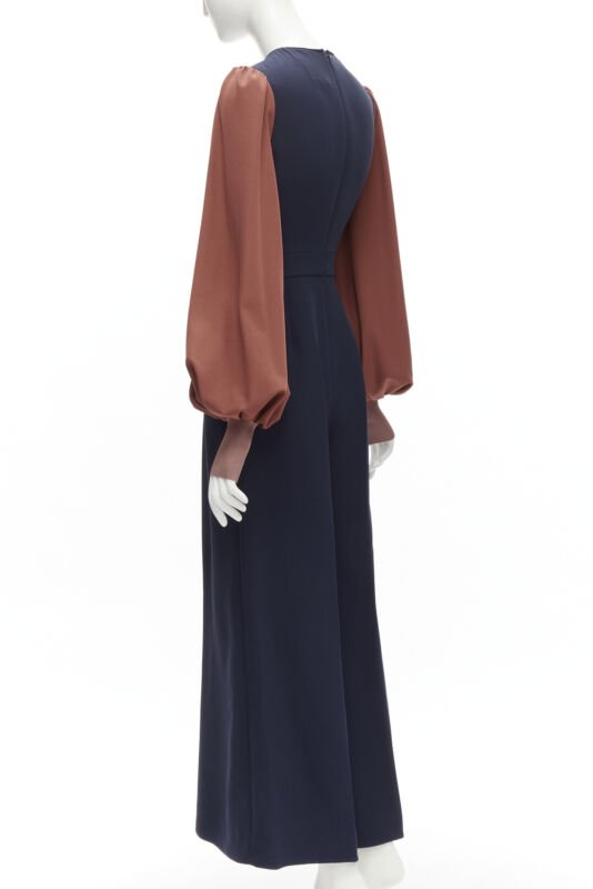 ROKSANDA navy brick red puff sleeve keyhole neckline wide leg jumpsuit UK6 XS