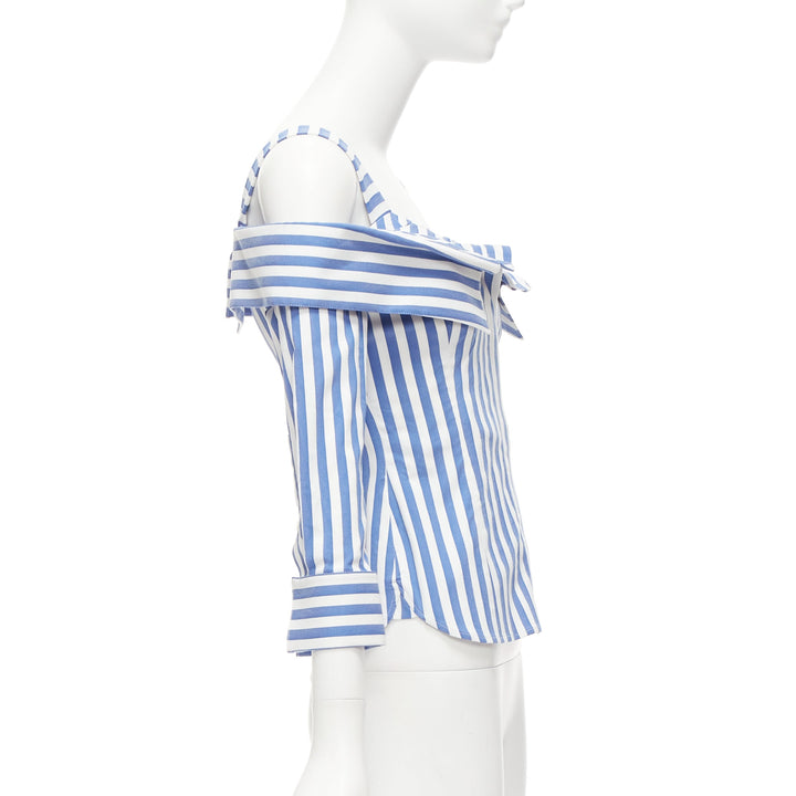 MONSE blue white striped cold shoulder corseted cropped sleeve top US0 XS