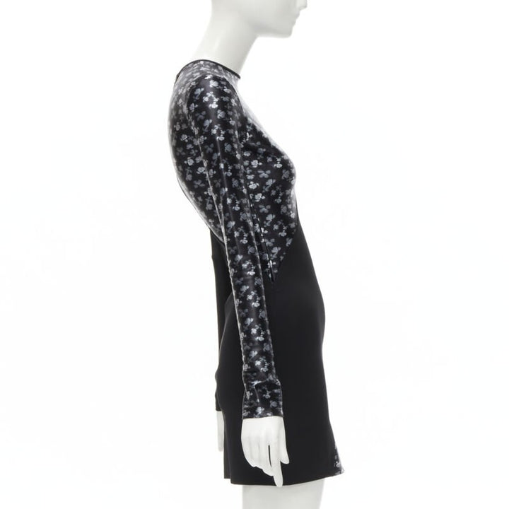 DAVID KOMA black butterfly floral print twist seam mini dress UK6 XS