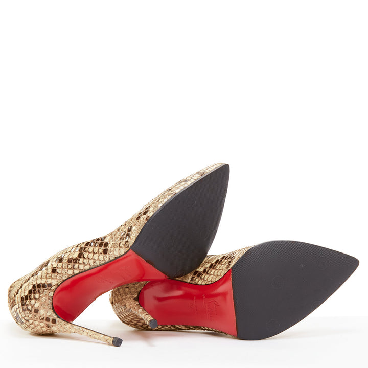 CHRISTIAN LOUBOUTIN brown natural scaled leather point toe stiletto pump EU37