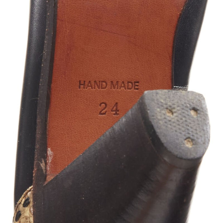 COMME DES GARCONS Vintage 1970s black leather western cuban heel JP24 EU36.5