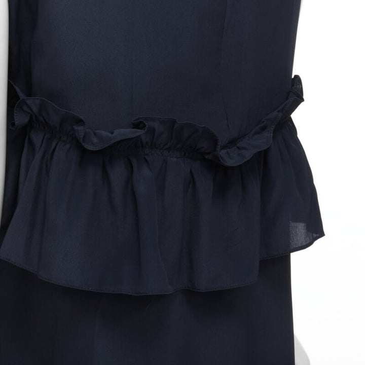 MARNI navy blue silk crepe cross ruffle trim knee lenth dress IT40 S