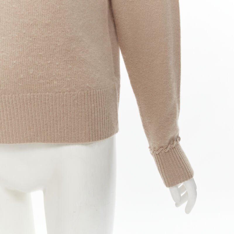 THEORY 100% cashmere light brown whipstitch detail dropped shoulder turtleneck S