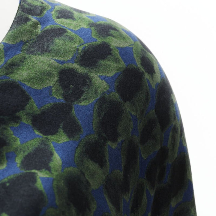 DRIES VAN NOTEN green navy draped silk contrast short sleeve dress FR36 S