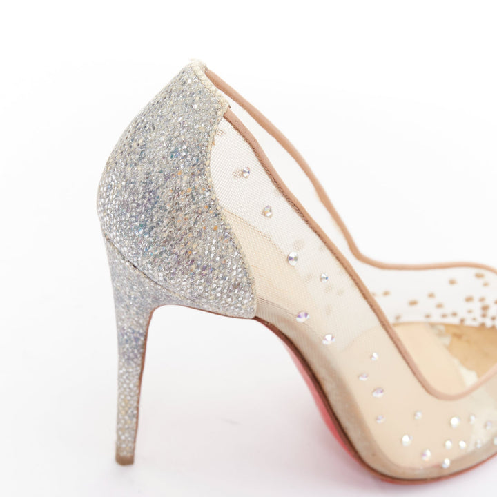 CHRISTIAN LOUBOUTIN Follies 100 clear mesh silver strass bridal pump EU35.5