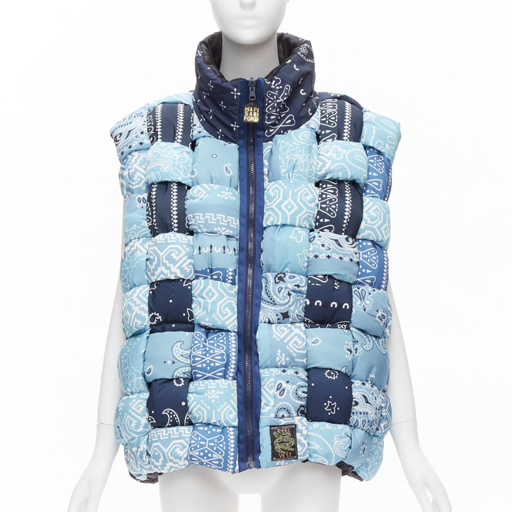 KAPITAL Bandana Paisley Keel blue reversible woven padded puffer vest JP3 L