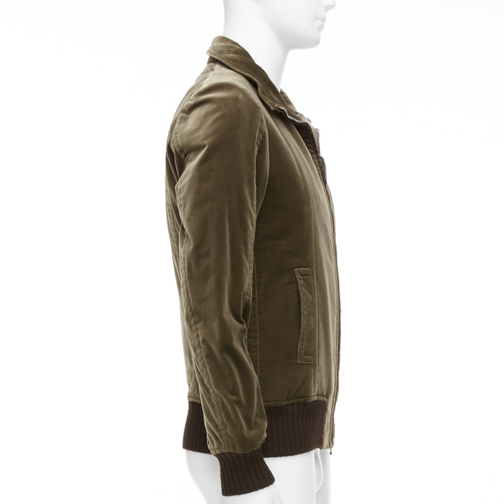 COSTUME NATIONAL smoked khaki cotton blend velvet panelled zip bomber IT50 L