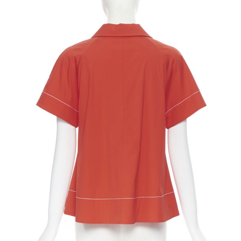 PIAZZA SEMPIONE red cotton blend white overstitch babydoll blouse top IT38