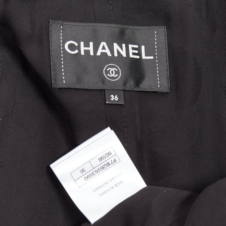 CHANEL 22C Runway black tweed fringe trim 4 pocket long jacket FR36 S