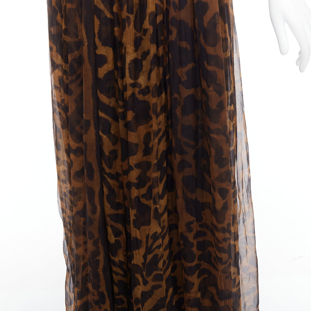 ALEXANDER MCQUEEN 2011 100% silk leopard print corseted long gown IT40 S