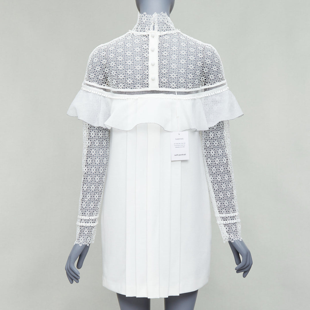 SELF PORTRAIT Military Cape Shoulder white floral lace ruffle dress UK4 XXS