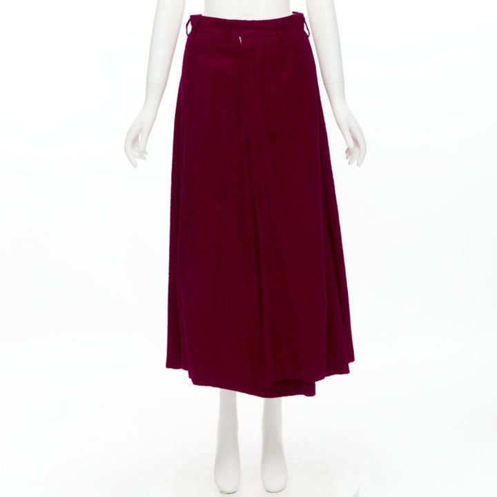 COMME DES GARCONS 1994 red boiled wool diagonal pleat draped midi skirt S
