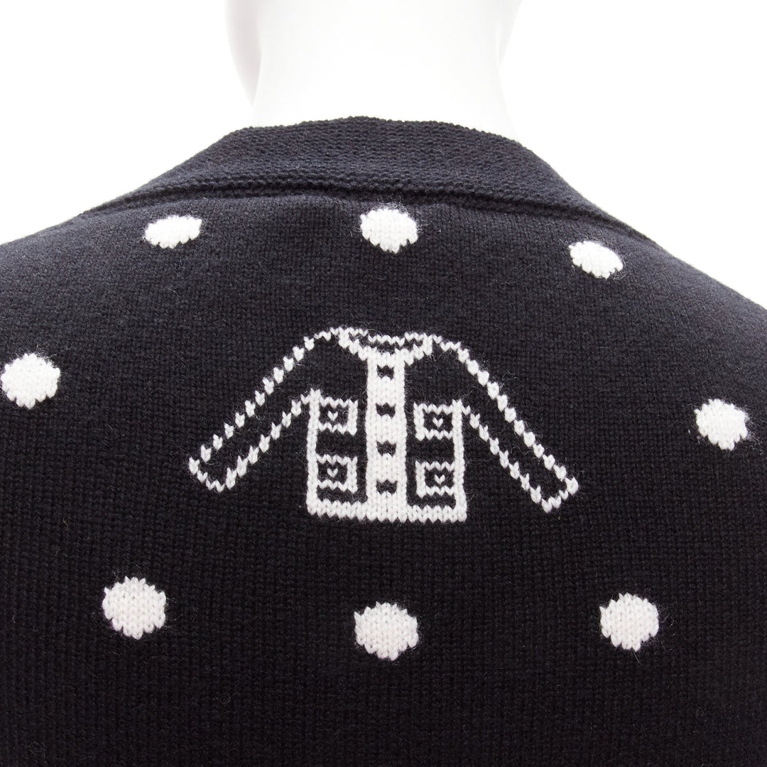 CHANEL 08A 100% cashmere silver embellished black polka dot cardigan FR34 XS
