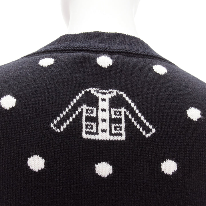CHANEL 08A 100% cashmere silver embellished black polka dot cardigan FR34 XS