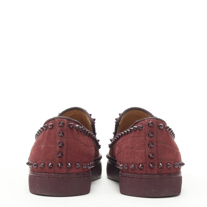 CHRISTIAN LOUBOUTIN Pik Boat burgundy suede spike stud low top sneaker EU41