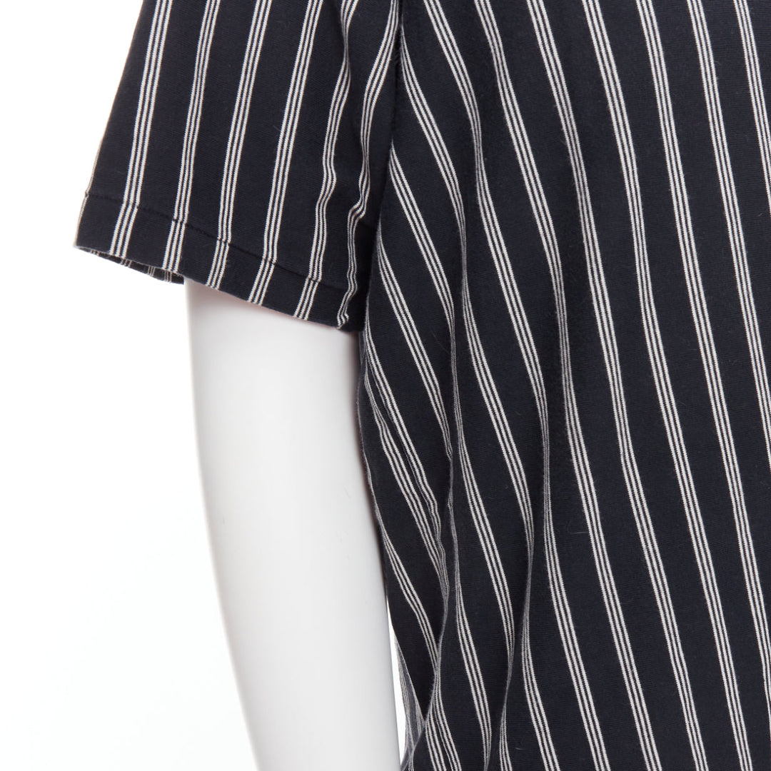 YOHJI YAMAMOTO black white vertical stripe asymmetric print tshirt M