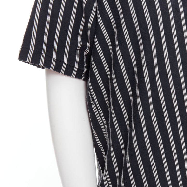 YOHJI YAMAMOTO black white vertical stripe asymmetric print tshirt M