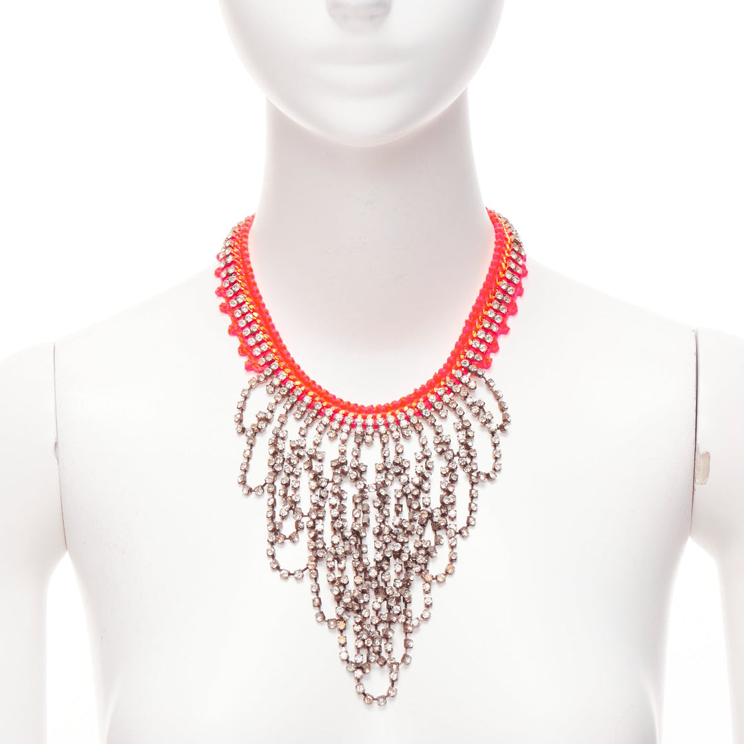 VANESSA ARIZAGA neon orange rope clear crystal chandelier short necklace