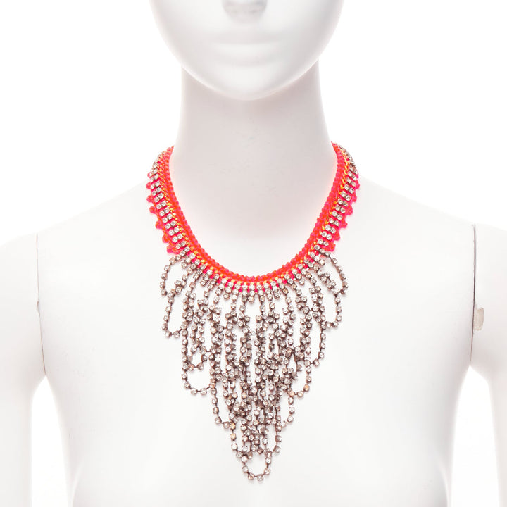 VANESSA ARIZAGA neon orange rope clear crystal chandelier short necklace