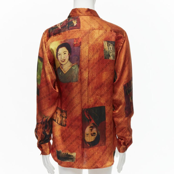 rare YOHJI YAMAMOTO 2004 100% silk Taisho Japanese portrait orange shirt JP2 M