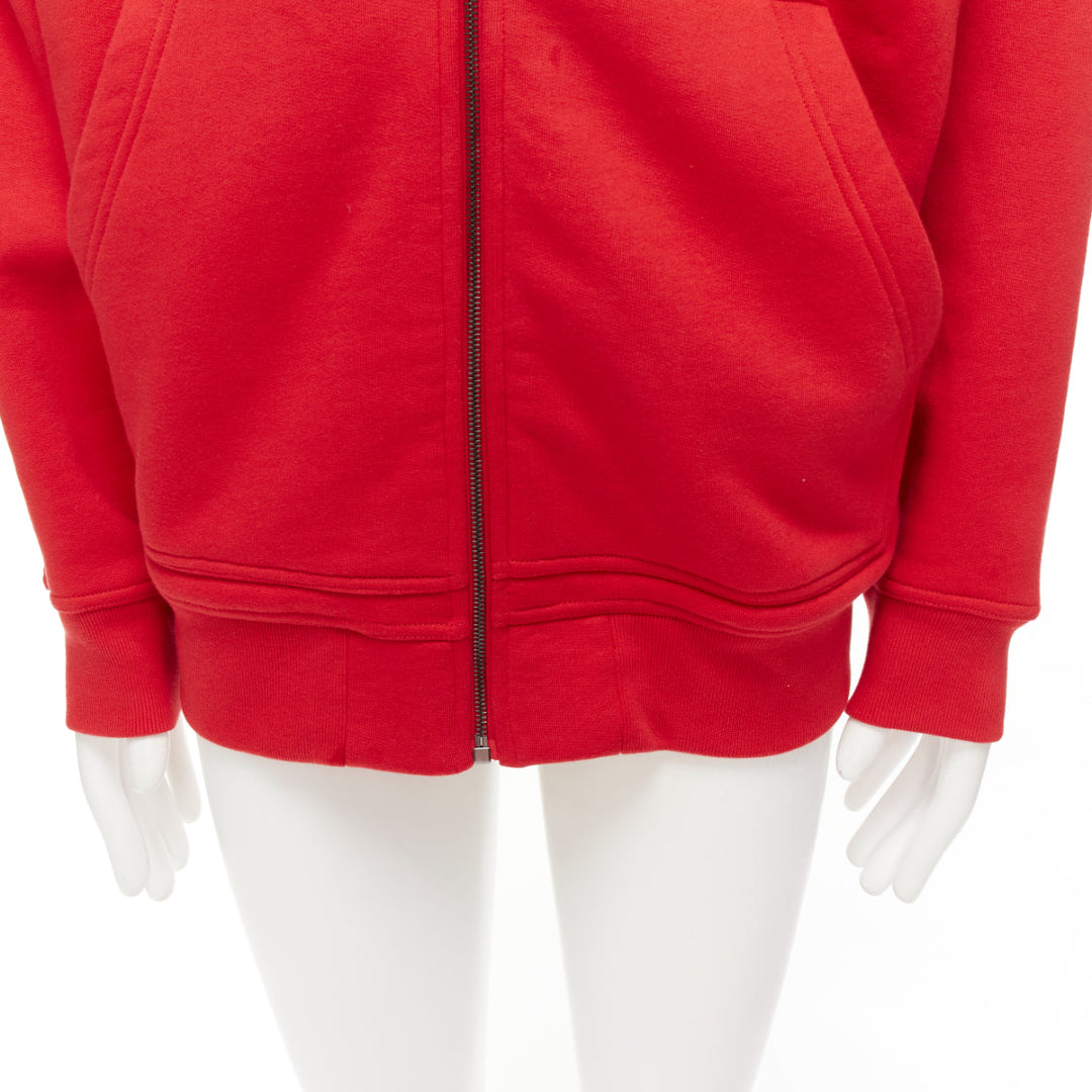 BURBERRY red cotton blend house check lined logo oversized hoodie XS