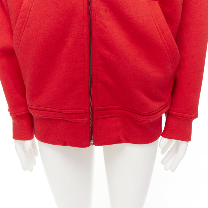 BURBERRY red cotton blend house check lined logo oversized hoodie XS