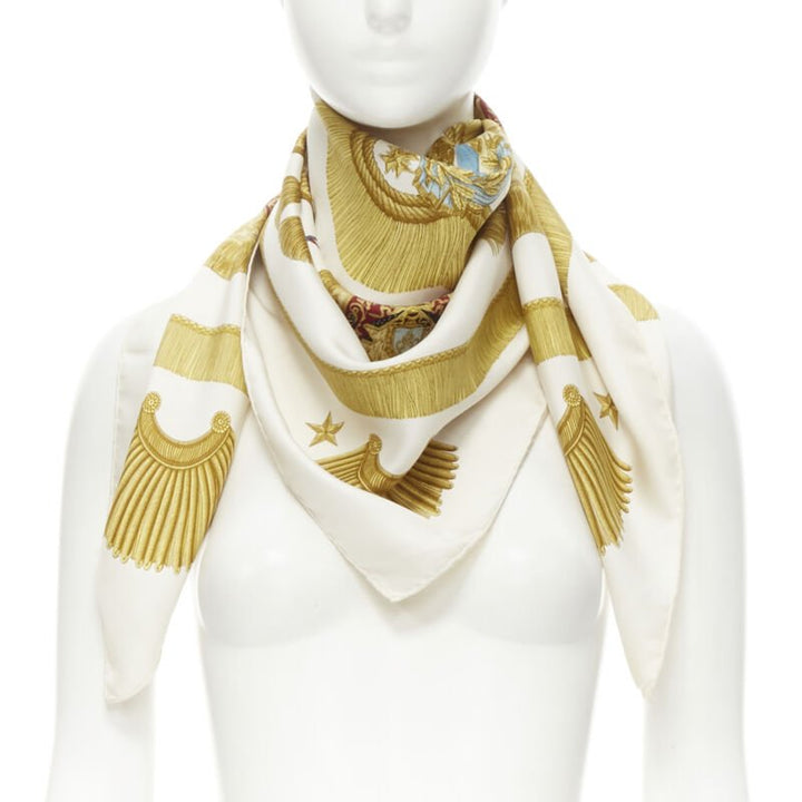 HERMES Joachim Metz 1989 "Ivory Poste et Cavalerie" print silk scarf