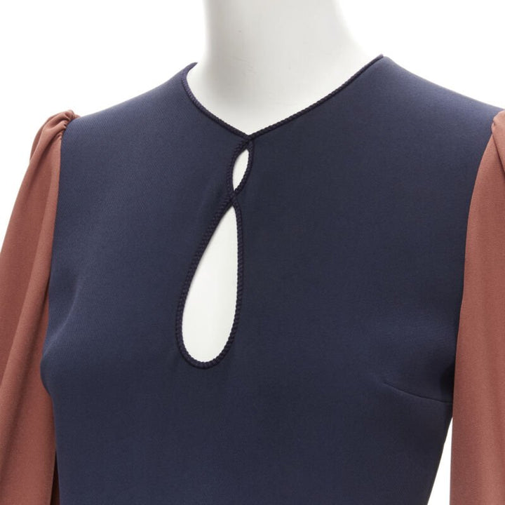 ROKSANDA navy brick red puff sleeve keyhole neckline wide leg jumpsuit UK6 XS