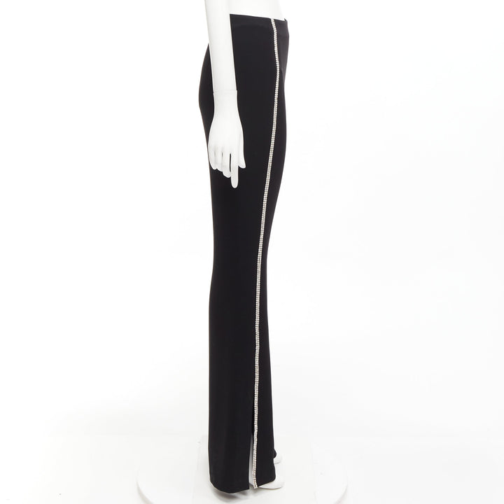 CINQ A SEPT clear strass crystal trim black high waisted flare slit pants US0 XS