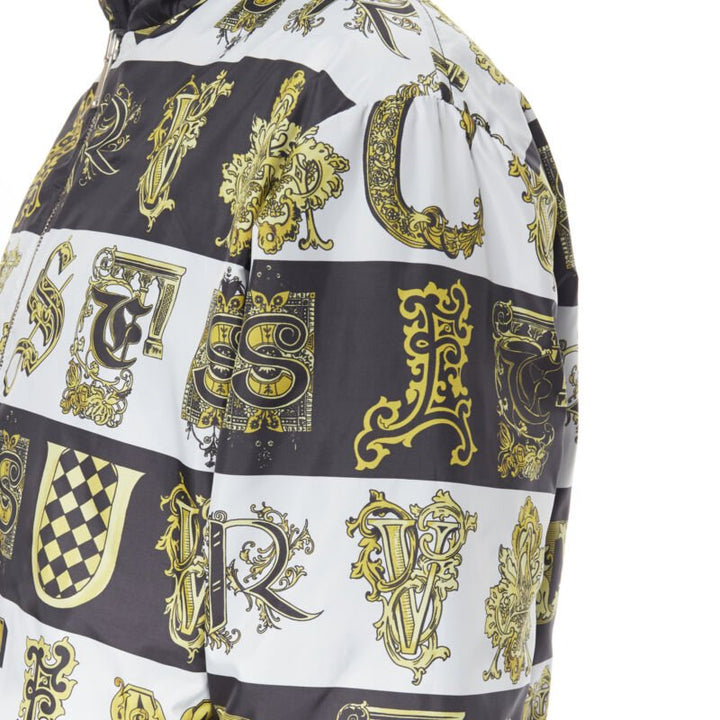 VERSACE Reversible Baroque Alphabet gold black nylon quilted jacket IT58 4XL