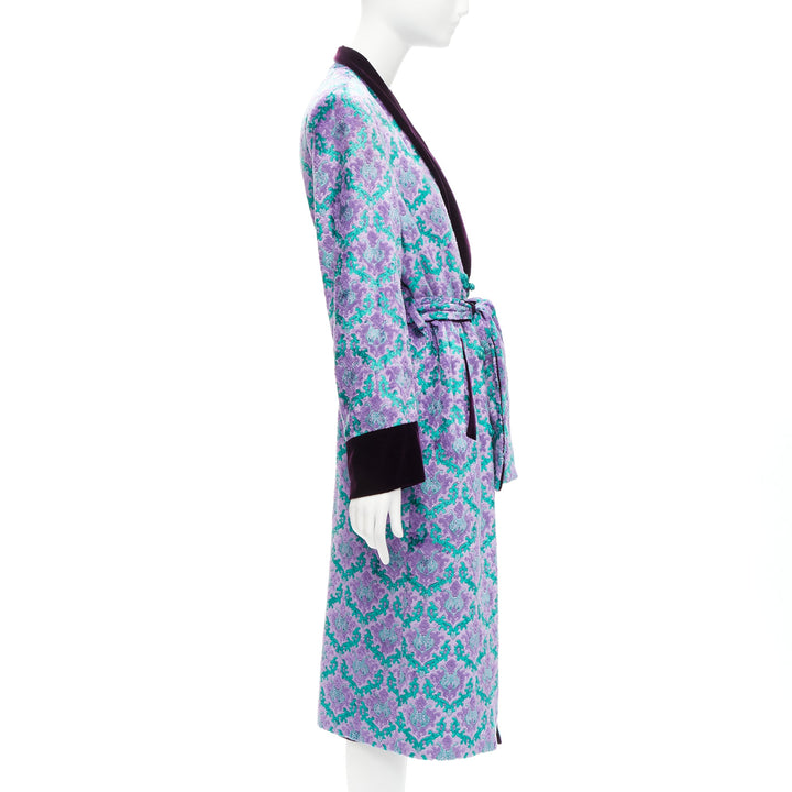 G.V.G.V. purple green tapestry jacquard dark velvet belted robe coat FR38 M
