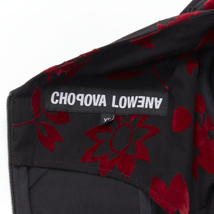 CHOPOVA LOWENA red velvet floral butterfly hook black corset Victorian dress S
