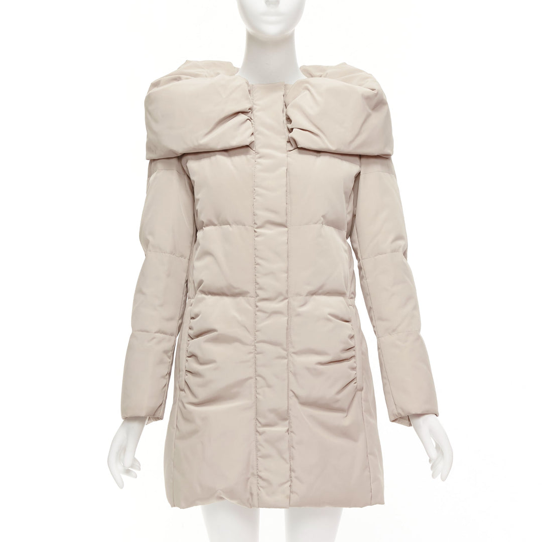 MAX & CO Caldo beige bateau foldover collar fitted long puffer coat IT42 M