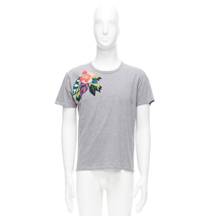 VALENTINO grey cotton multicolour Cuban Flower patch crew neck tshirt M