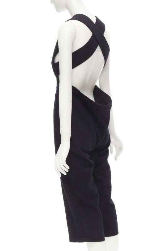 COMME DES GARCONS Vintage 1980's black wool cross back cropped jumpsuit S