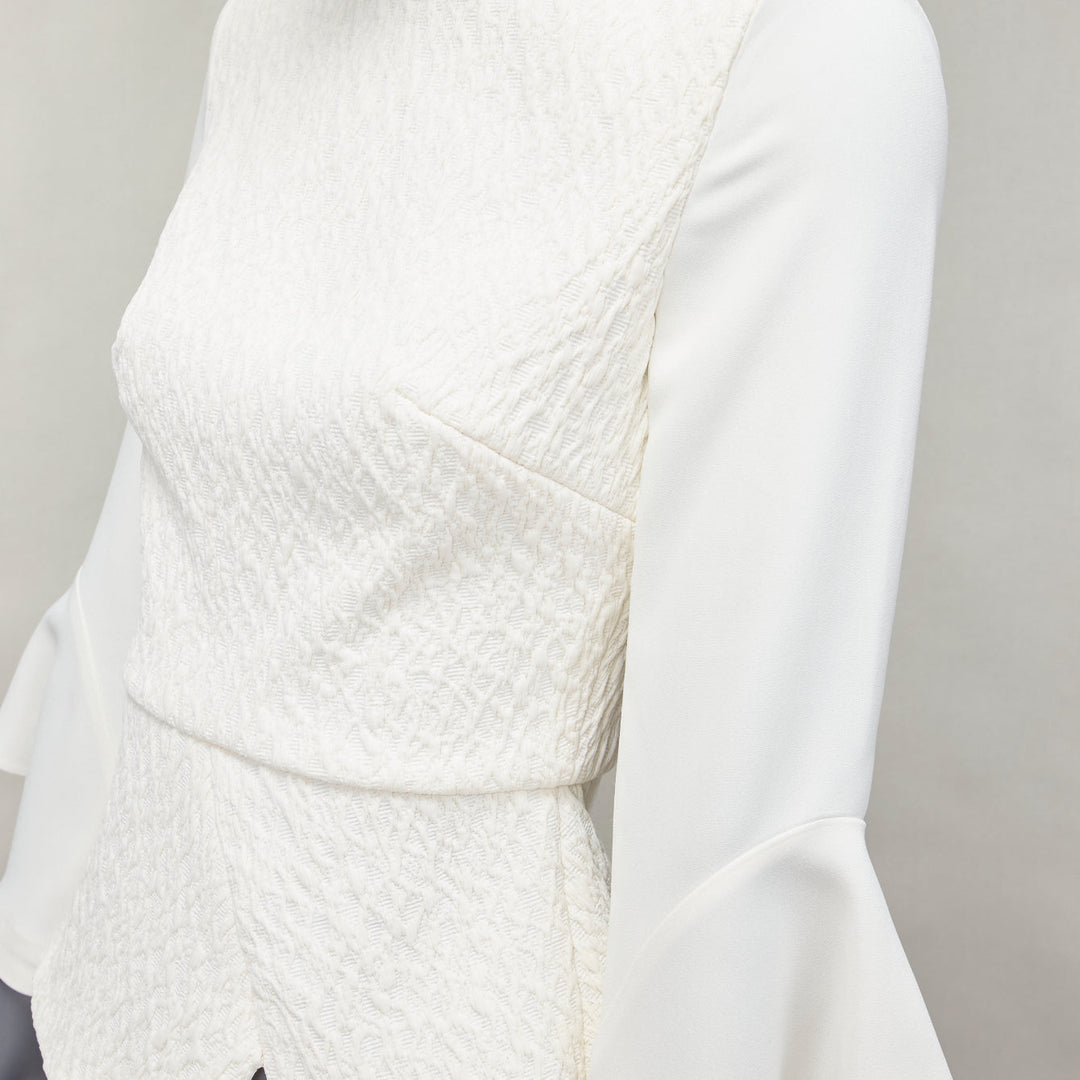 ROLAND MOURET 2018 Richardson cream textured crepe ruffle cuff peplum top UK6 XS