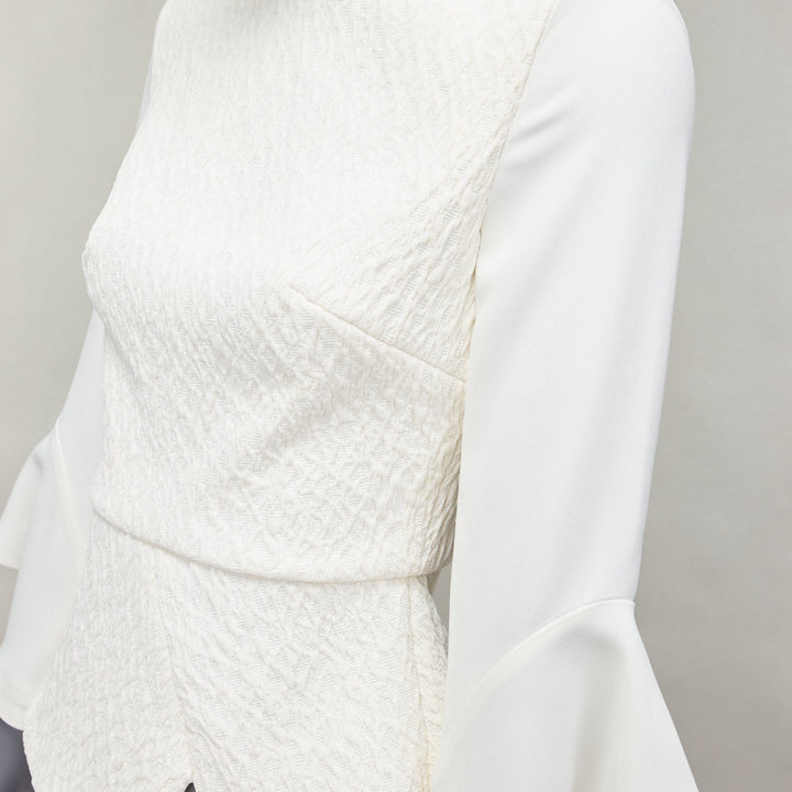ROLAND MOURET 2018 Richardson cream textured crepe ruffle cuff peplum top UK6 XS