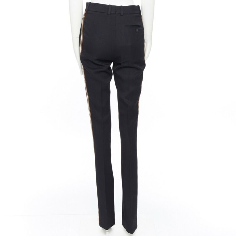 CALVIN KLEIN Raf Simons 2018 black white gold trim straight leg trousers US0 XXS