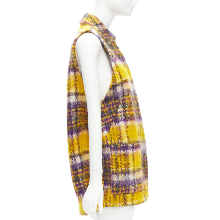 MARNI yellow purple plaid check mohair blend boxy sleeveless coat IT36 XS