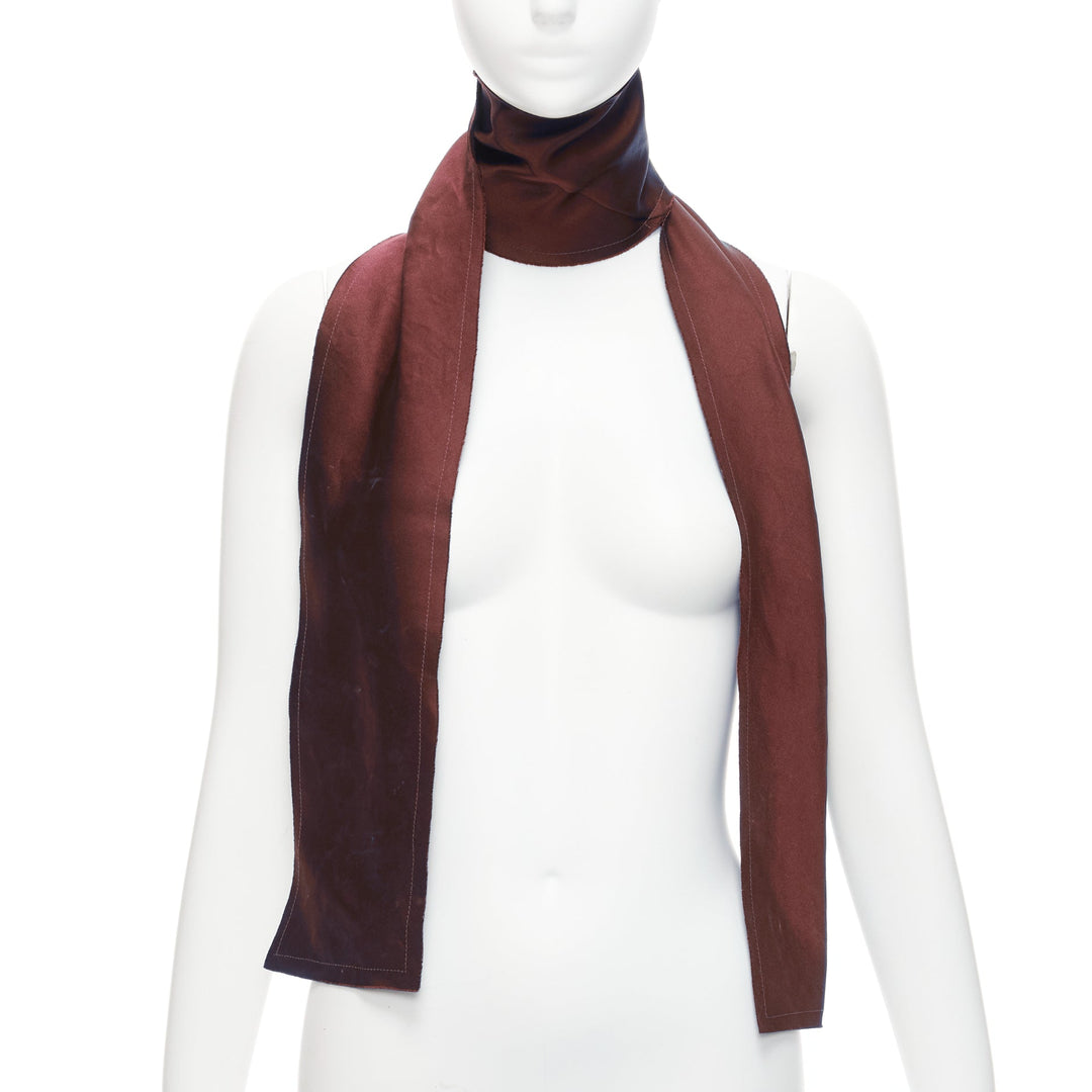 LANVIN red burgundy 100% silk made in france frayed edge rectangular scarf