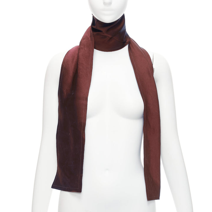 LANVIN red burgundy 100% silk made in france frayed edge rectangular scarf