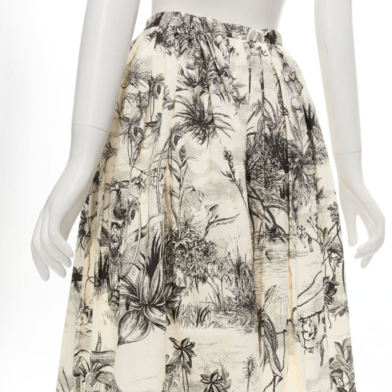 CHRISTIAN DIOR Fantaisie beige illustration print cotton midi skirt FR34 XS