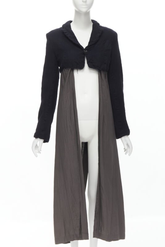 vintage Runway COMME DES GARCONS 1994 black shrunken wool grey duster coat M