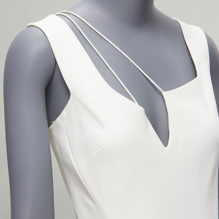 VICTORIA BECKHAM white asymmetric straps bias cut A-line knee dress UK8 S
