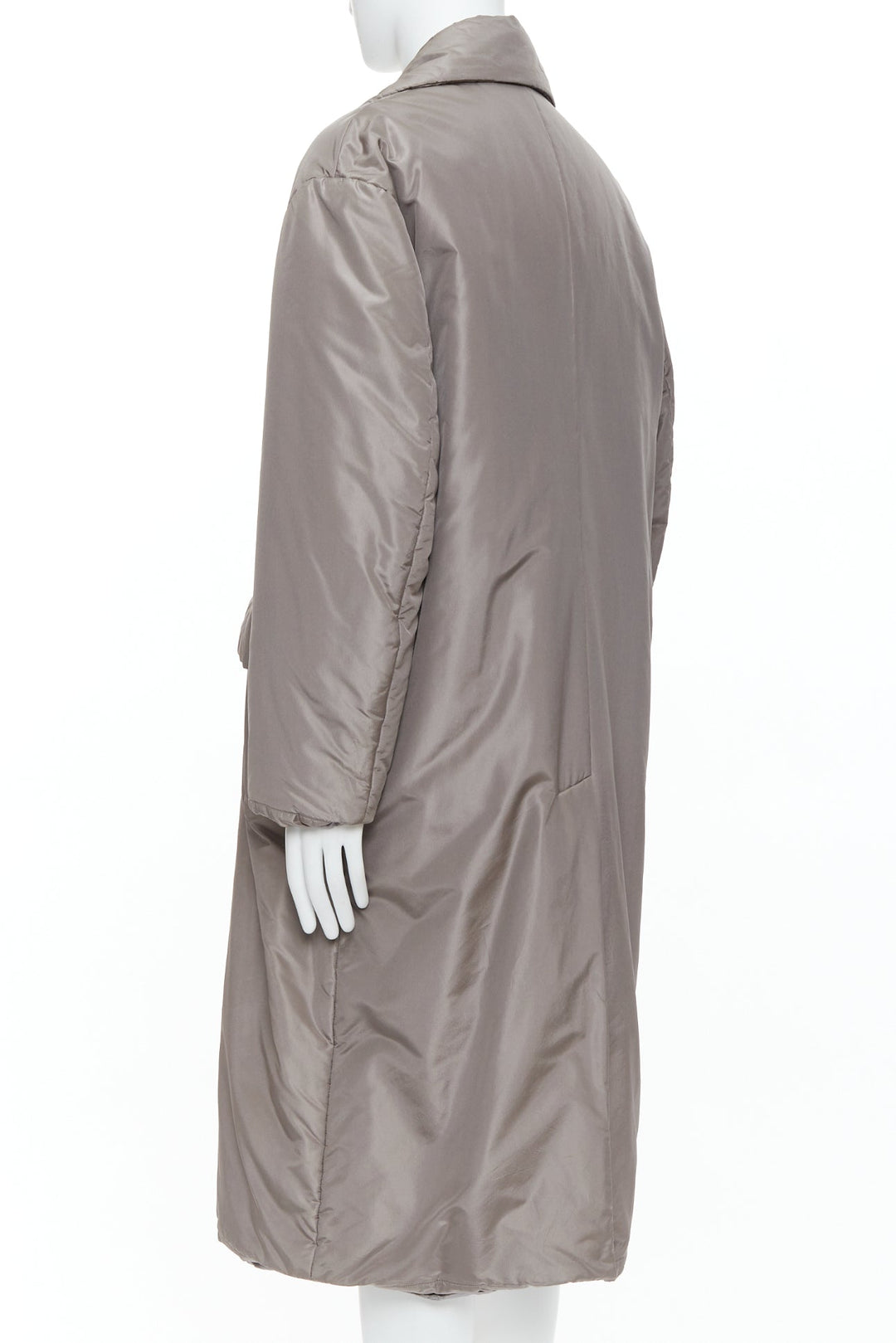 VERSACE 100% silk stone grey padded gold Medusa buttons long belted coat IT50 L