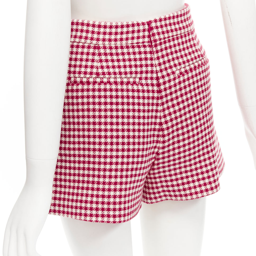 RED VALENTINO red white wool blend gingham pleated high waist skorts IT36 XXS