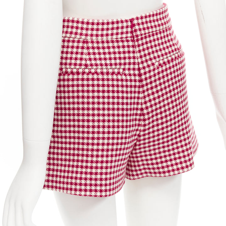 RED VALENTINO red white wool blend gingham pleated high waist skorts IT36 XXS
