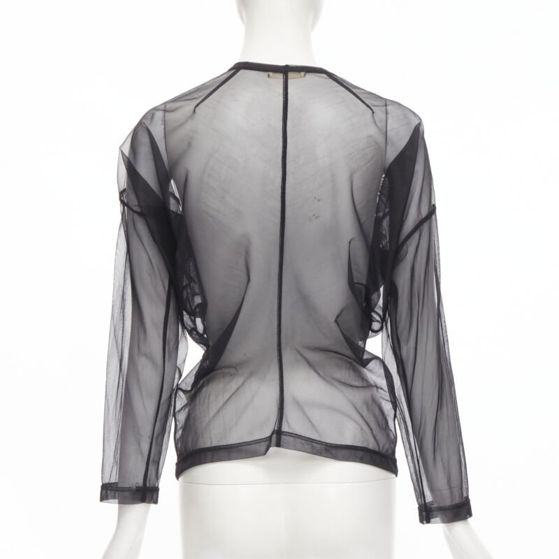vintage COMME DES GARCONS 1990 black pleated fan ruffle sheer top S