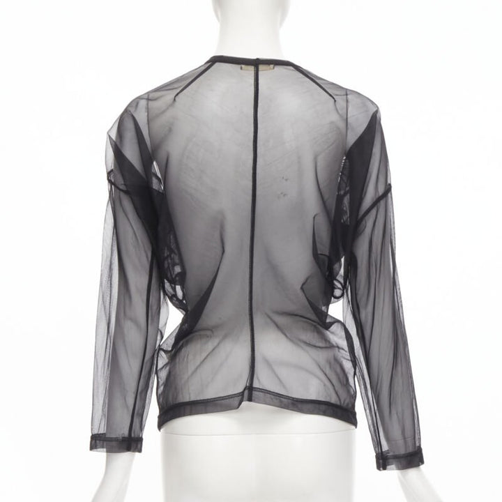 vintage COMME DES GARCONS 1990 black pleated fan ruffle sheer top S